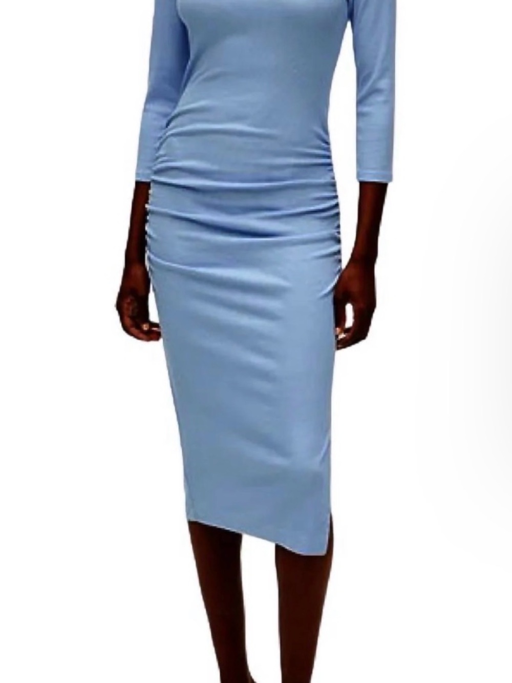 Women's Light Blue Ruched Midi Dress